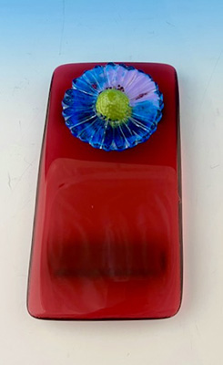 Red Slab with Blue Flower